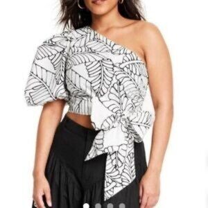 Fe Noel x Target Sketch Palm Leaf Print Wrap Tie One Shoulder Top Sketch Palm L
